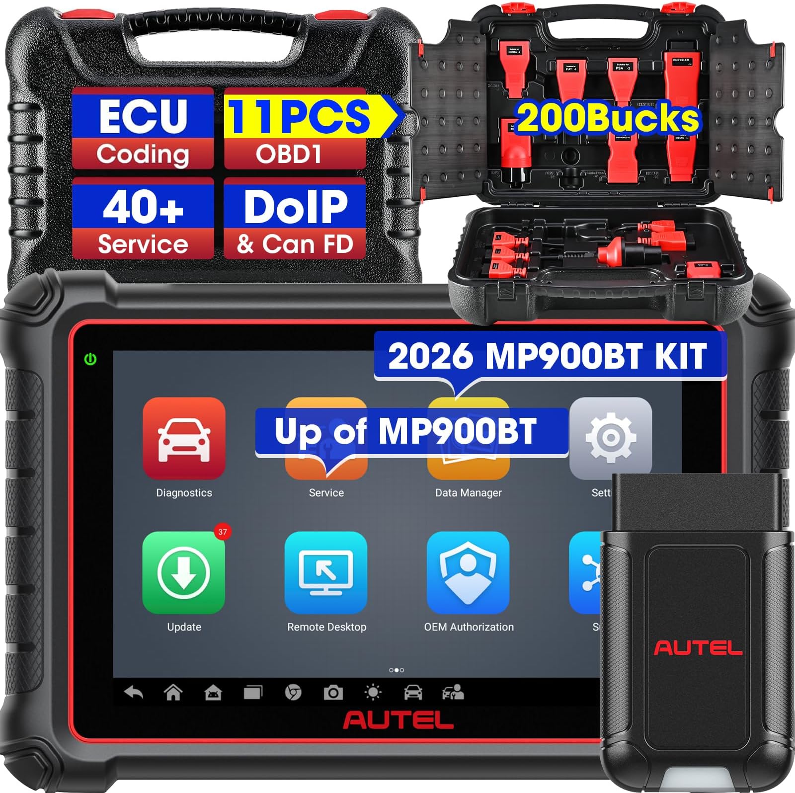 Autel Scanner MP900-BT KIT, Bidirectional Scan Tool with ECU Coding(Full OBD Kit), Same Function as MS906MAX MS906 PRO, Upgrade of MK808S MS906S MP900, 3000+ Active Tests, 40+ Services, CAN FD & DoIP