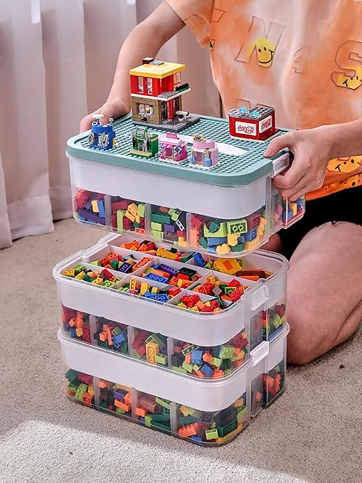 Harazaqa Storage Boxes with Lids for Lego Cube Kids Toy Box 3 Layers ...