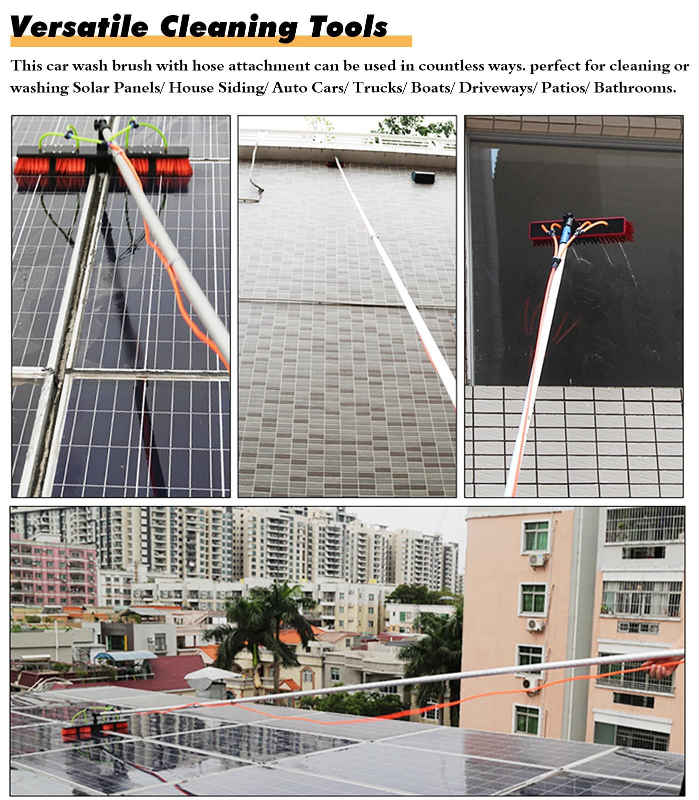 Lavavetri Tergivetri Puliscivetri Kit Di Pulizia Per Pali Alimentati Ad Acqua Per Rivestimenti Esterni Di Case Con Spazzola Da 55 Cm, Spazzole Per La Pulizia Di Pannelli Fotovoltaici Commerciali(8m(26