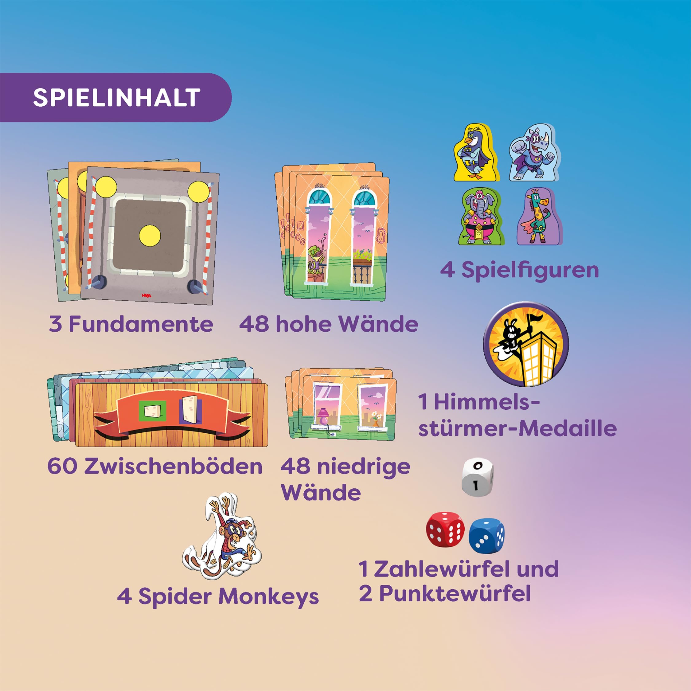HABA Rhino-Hero: Super-Battle – Spektakuläres 3D-Stapelspiel für Kinder-ab-5-Jahren – Spannendes Geschicklichkeits-Spiel für 2-4 Personen – 2013173001