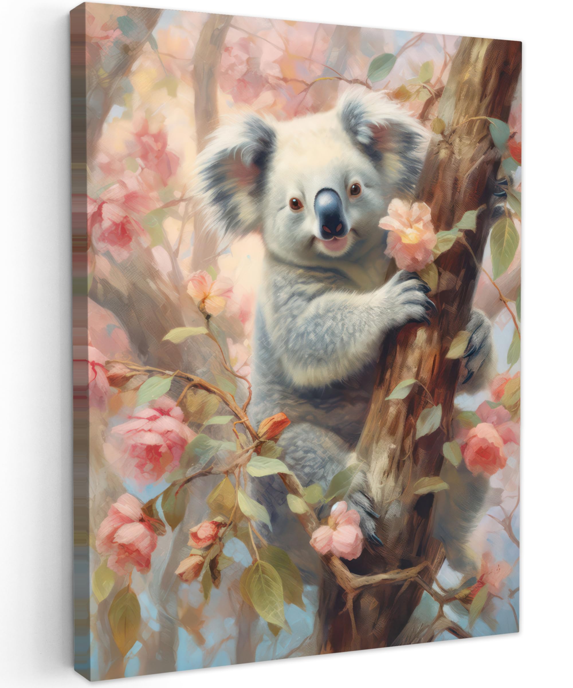 MuchoWow© Canvas Wall Art 12"x16" / 30x40 cm Decor Hanging Pictures for Living Room Canvus Artwork Deco Walls Koala - Flowers - Pink - Animals — image 1