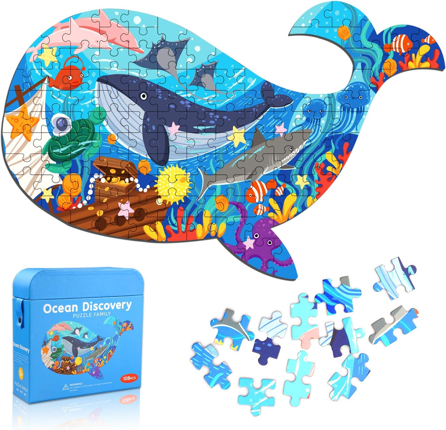– Ocean World Whale Jigsaw Puzzle for Kids, 108 Pieces Jigsaw Puzzle with Large Pieces for Kids Age 4 5 6 7 8 9 10 Years