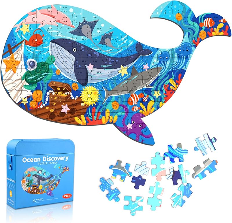 Puzzle Ocean World pour Enfants, Puzzle de 108 Pièces avec de Très Grandes Pièces pour Les Enfants de 4 Ans et Plus