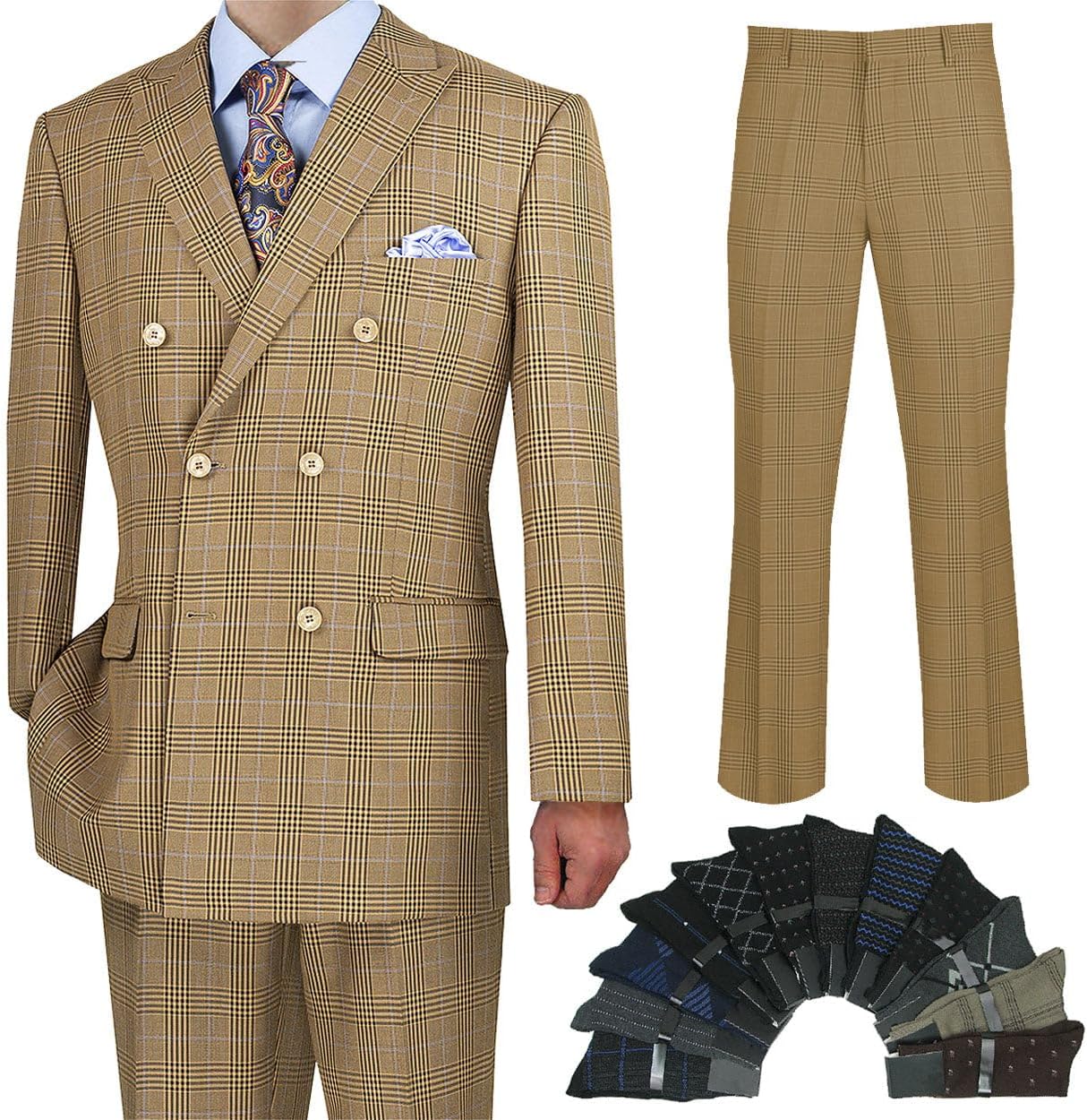 Hand Tailored 2pc Men's Glen Plaid Pattern Suit, Blazer & Pants Bonus Pair of Socks