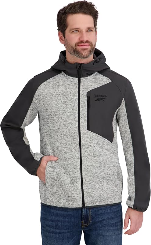 Reebok Mens Full Zip Hooded Sweater Fleece Jacket, Grey, L image 5