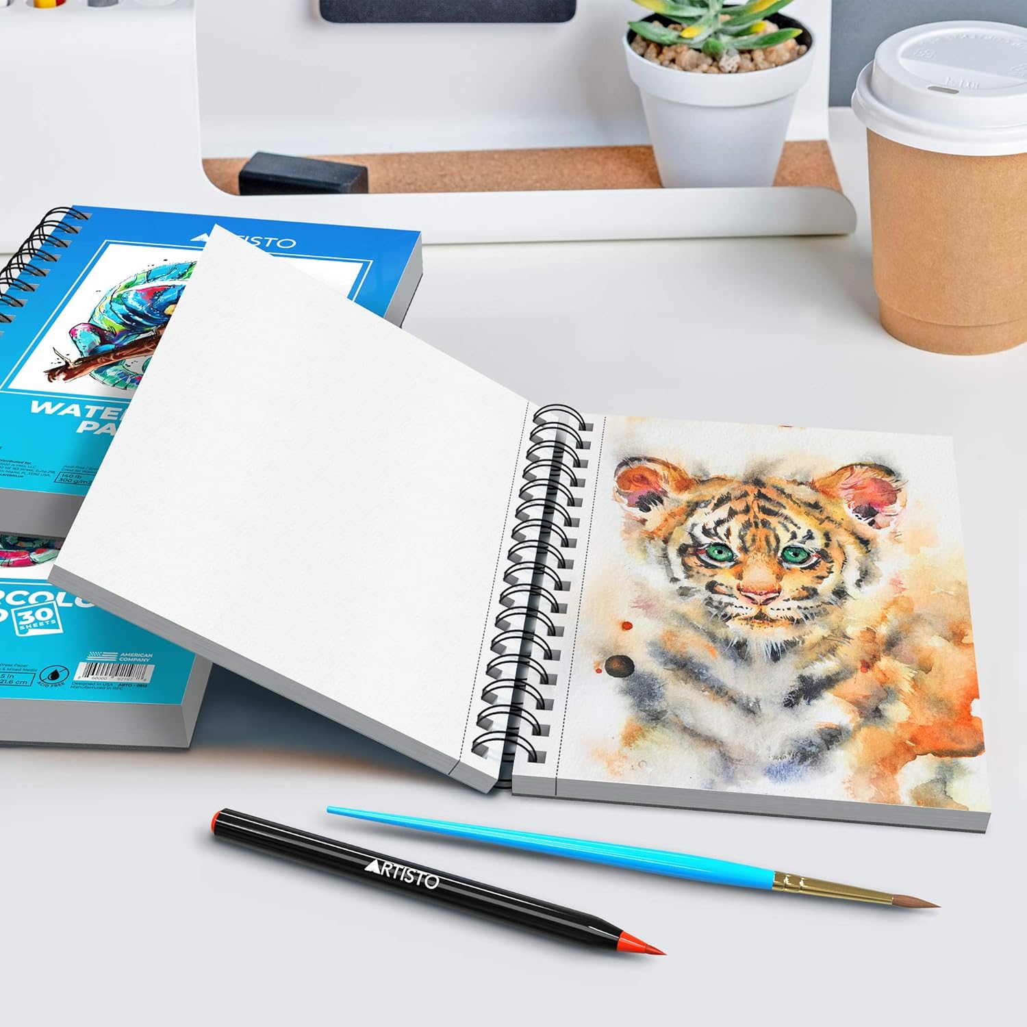 Artisto Watercolor Pads 5.5x8.5”, Pack of 3 (90 Sheets), Spiral Bound, Acid-Free Paper, 140lb (300gsm), Perfect for Most Wet & Dry Media, Ideal for Beginners, Artists & Professionals