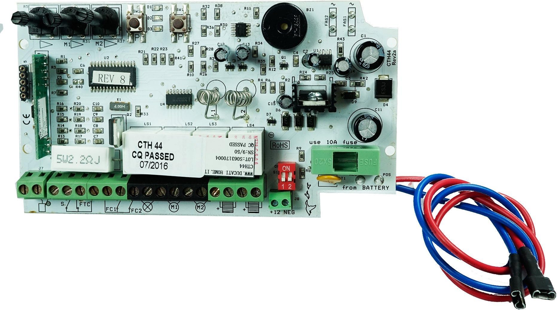 CTH44 - DUCATI Electronic board for gates with 1 or 2 doors specifically designed to be powered by solar panel through a 12V rechargable battery