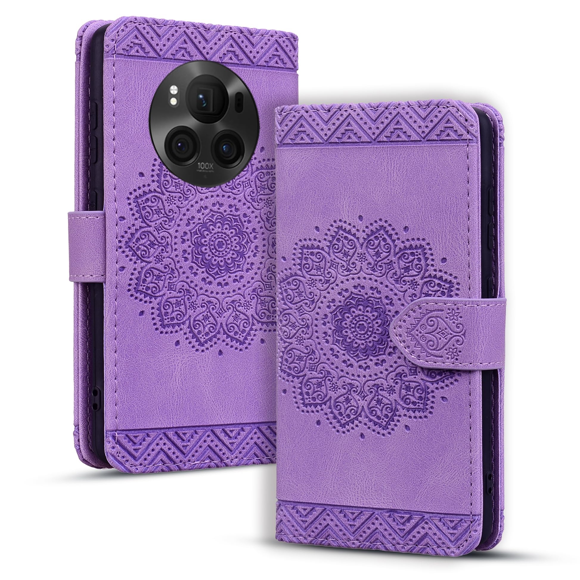 Rosbtib Case for Honor Magic6 Pro Case Mandala Embossed Leather Case with Magnetic Closure Stand Function Card Slots Cover for Honor Magic 6 Pro