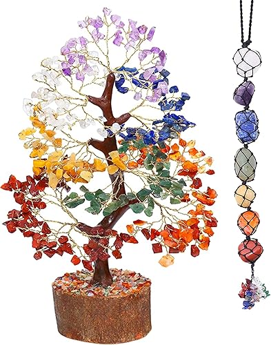 ZAICUS Árbol de piedras preciosas colgantes de 7 chakras y 7 piedras de caída de Feng Shui, bonsái, árbol del dinero, buena suerte, riqueza y salud,
