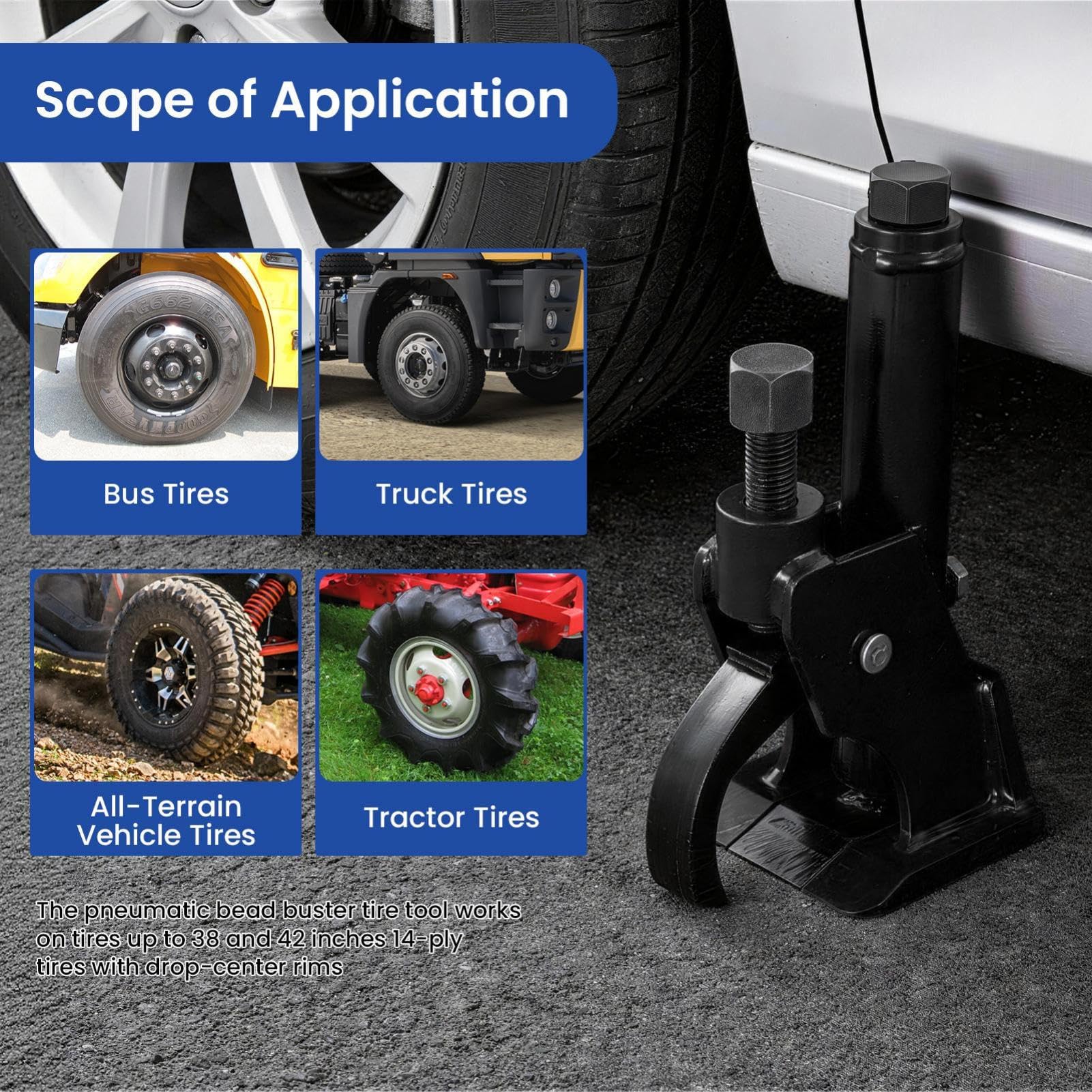 Smontagomme manuale, smontagomme portatile per ruote da 97-107 cm (38-42 pollici), strumento di riparazione pneumatici per carichi pesanti con sistema di leva, per auto, camion, trattore, ATV, black