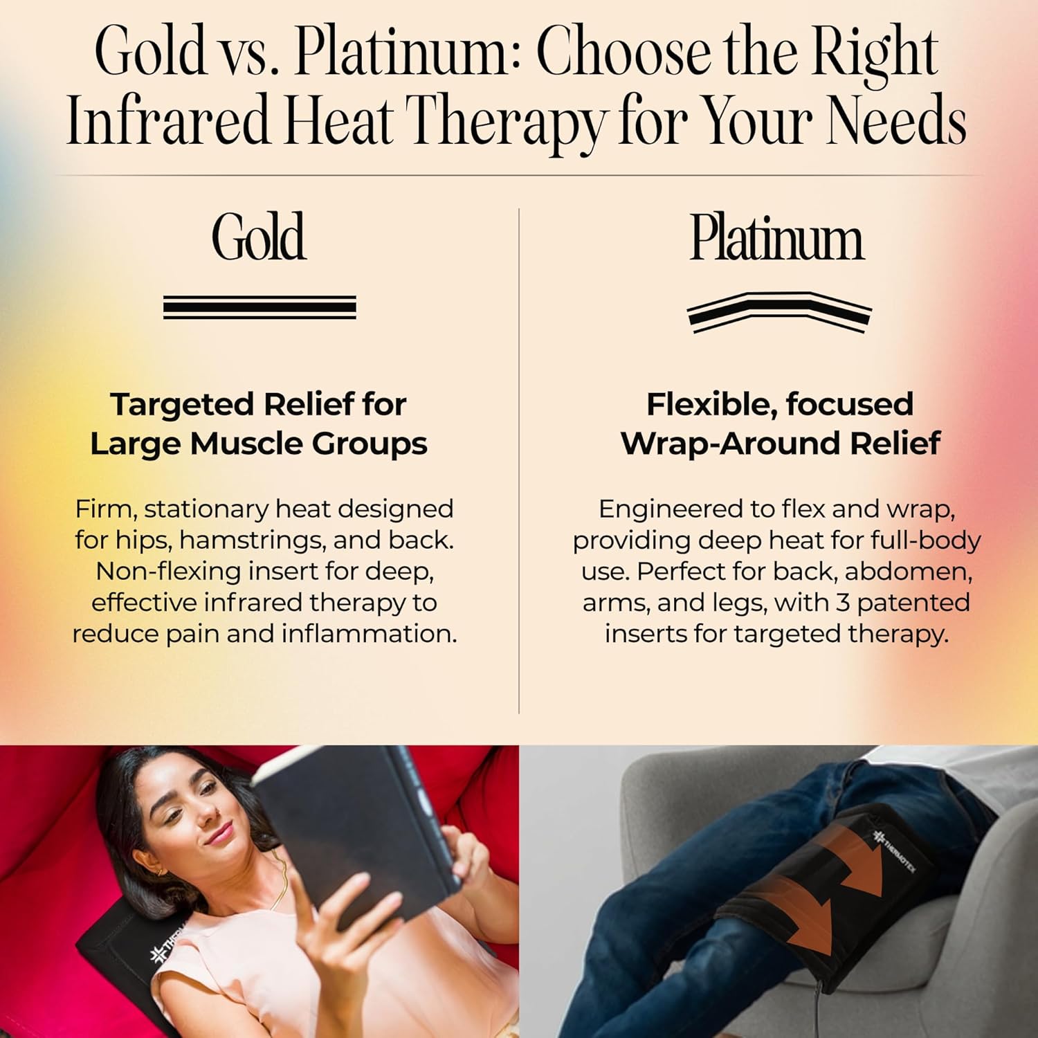 Thermotex Far Infrared Heating Pad – Gold – Premium Heating Pad for Discomfort Relief – Warms and Relaxes Muscles, FSA-HSA Eligible – Medium Size for Back, Torso, Arms and Legs – 15 in. x 15 in. - Image 3