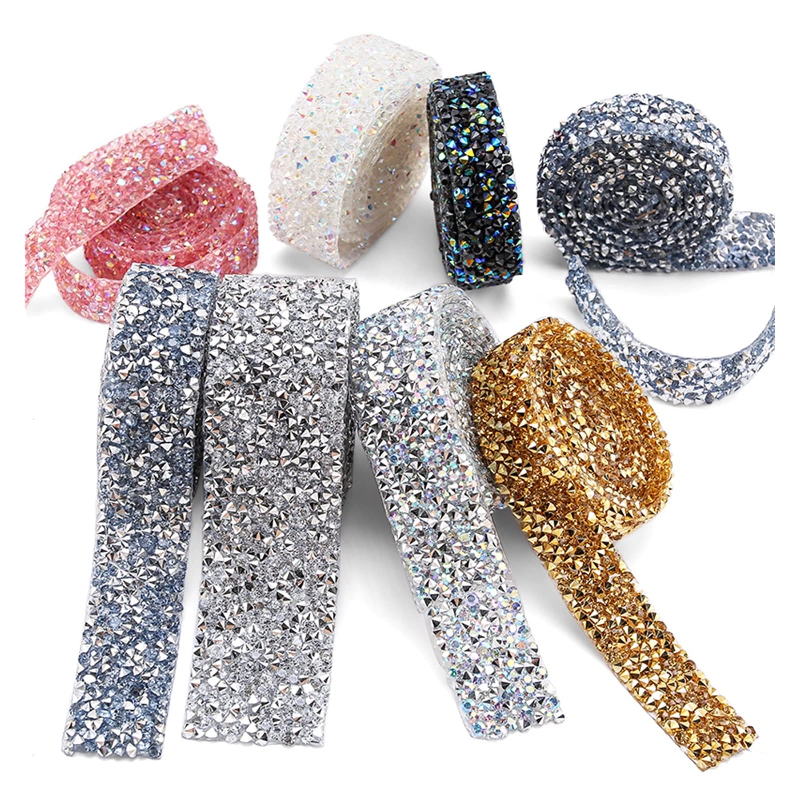 ACiyD Mehrzweck 3 Rollen Strassband Trim Kristall Nähband Applikationen DIY Strass für Dekorationen Trim Kleidungsstück Zubehör für Geschenkverpackungen Handwerk