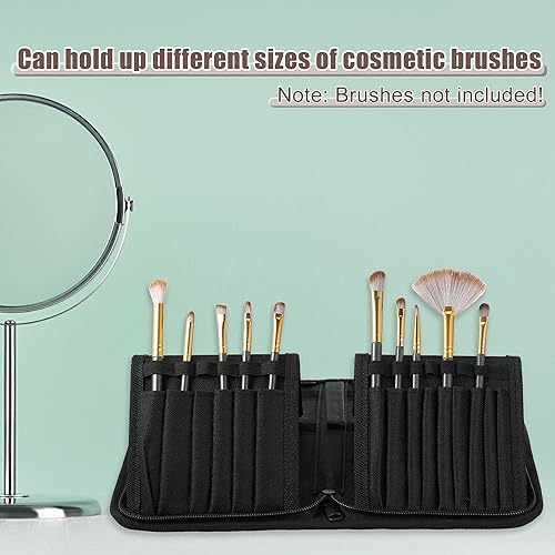 Miniatura 3 de VOCOSTE Soporte plegable para brochas de maquillaje, 15 bolsillos, organizador de brochas de maquillaje, bolsa de viaje para brochas de maquillaje,