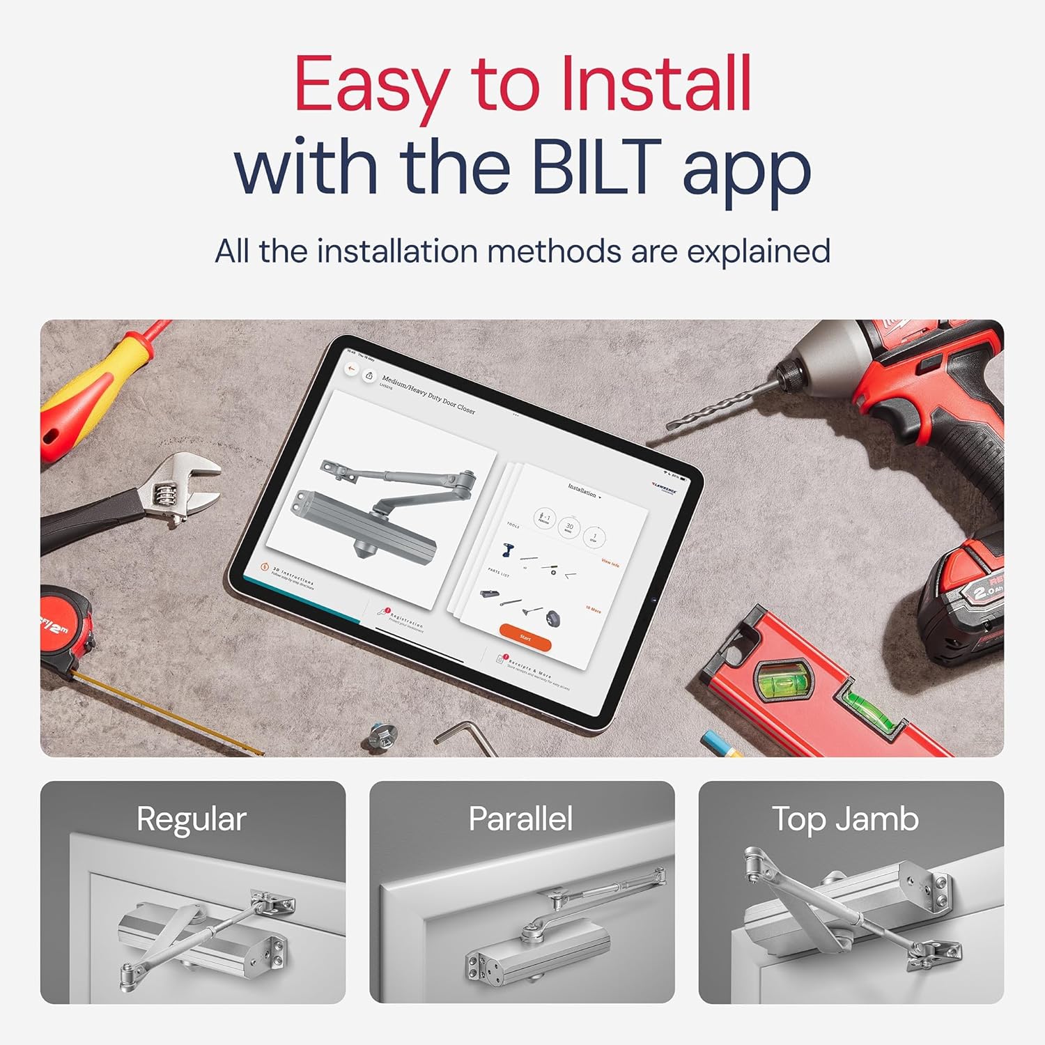 Lawrence Medium/Heavy Duty Door Closer Commercial Grade 1 - Surface-Mounted Commercial Automatic Door Closer with Adjustable 6-Speed Control and 3 Valves - Embassy Series LH5016
