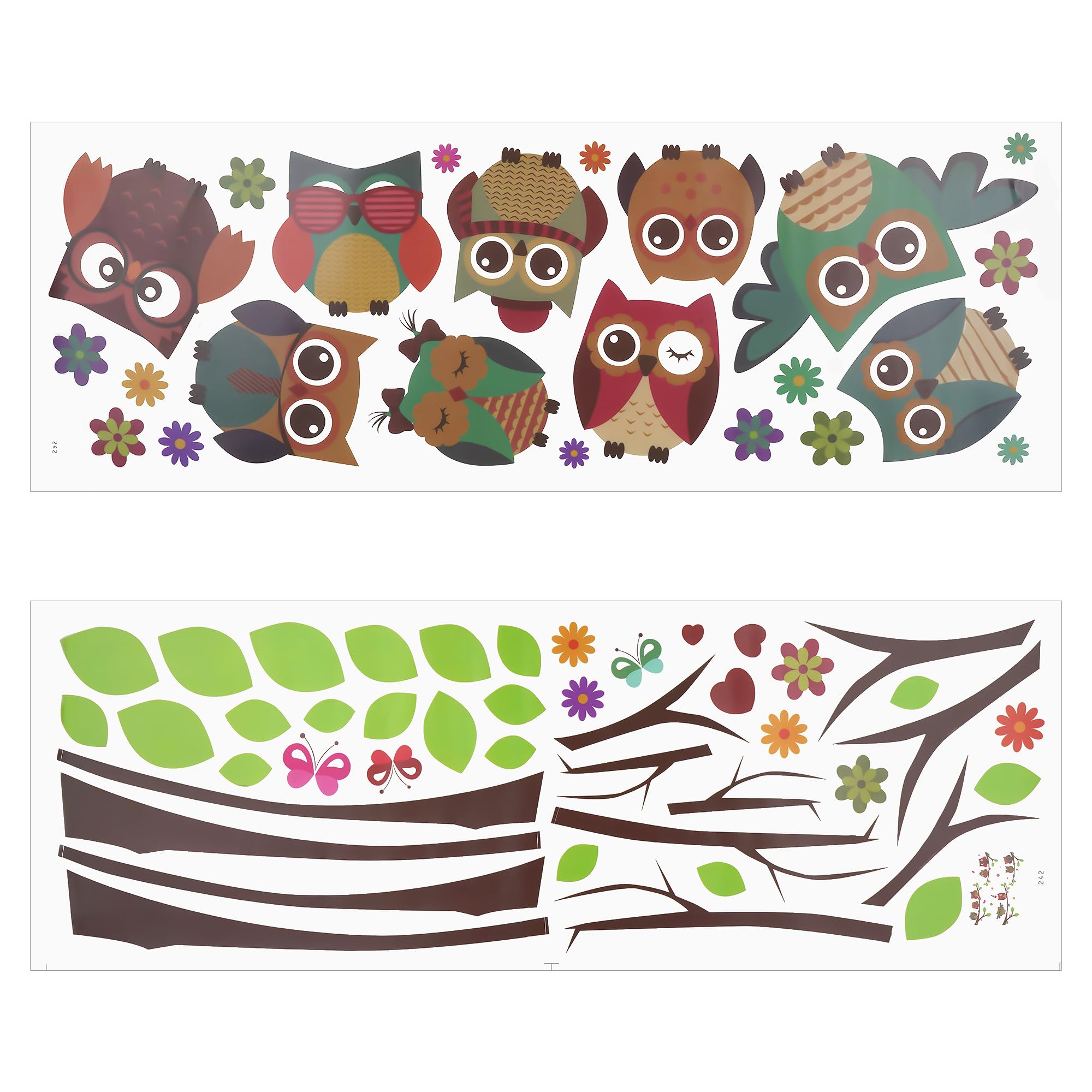 CAIRIAC Tree Cartoon Owl Wall Sticker Decals, Wall Decoration Mural Removable Stickers