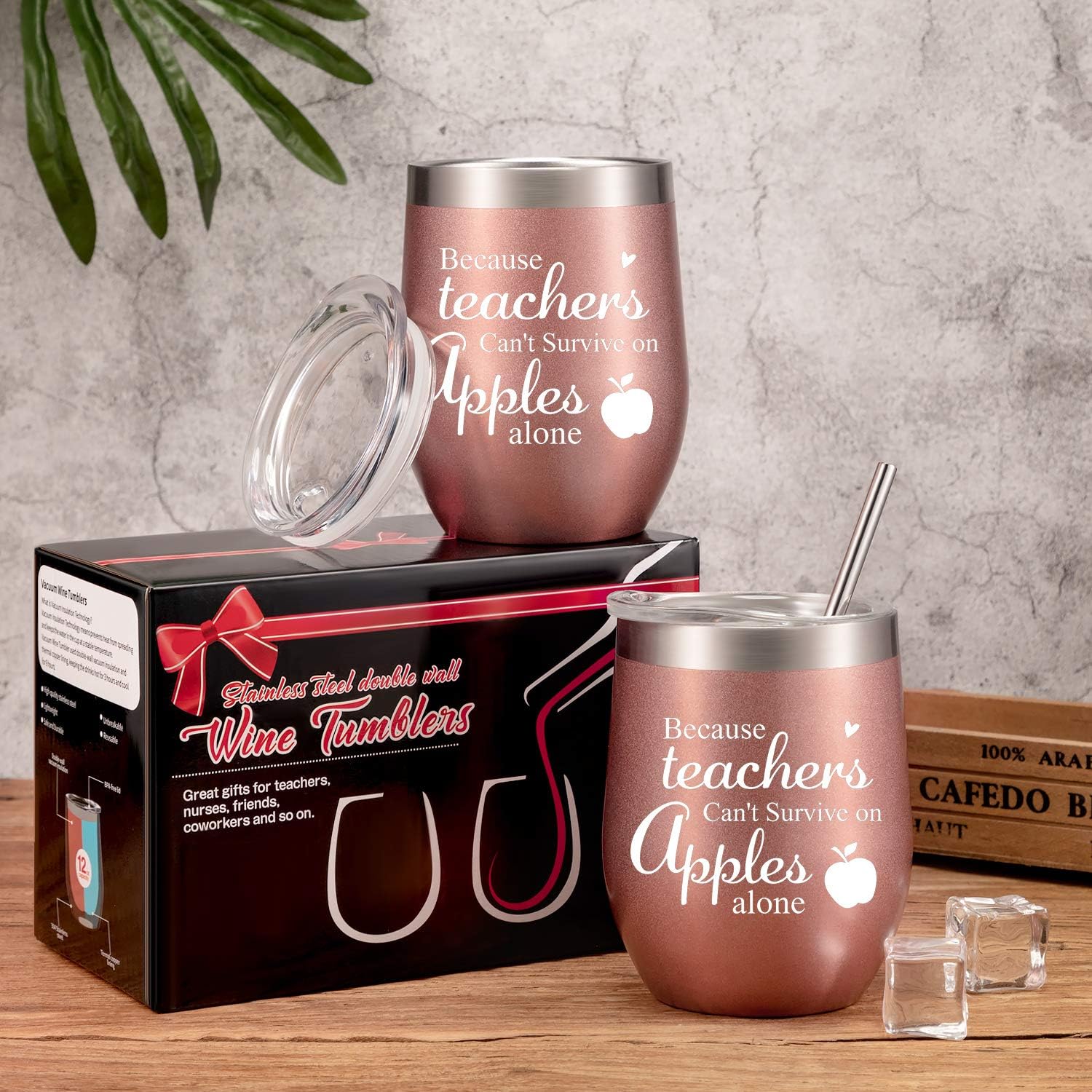 Bеѕt Prоmо 2 Pieces Teacher Can't Survive on Apples Alone, Thank You Teacher Appreciation Gift for Women Funny Birthday Christmas Thanksgiving Teacher Gifts 12 oz Wine Tumbler with Straw and Brush (Rose Gold) Exсluѕіvе 2 Pieces Teacher Can't Survive on Apples Alone, Thank You Teacher Appreciation Gift for Women Funny Birthday Christmas Thanksgiving Teacher Gifts 12 oz Wine Tumbler with Straw and Brush (Rose Gold)
