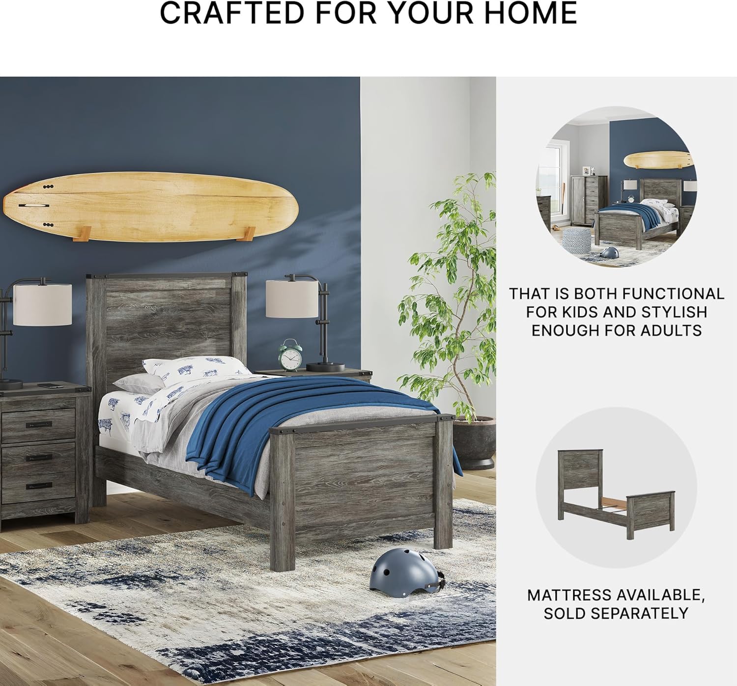 Signature Design by Ashley Frandern Industrial Panel Bed with Nailhead Accents, Foundation or Box Spring Needed, Twin, Gray - Image 5