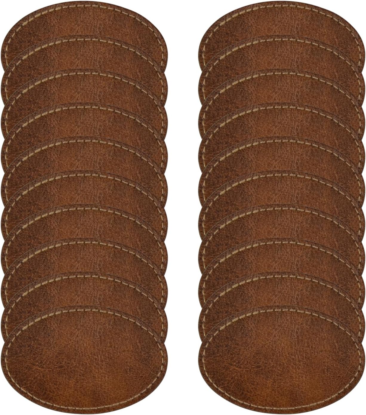 20 Pcs Leatherette Iron-On Hat Patches 3"×2", Oval Laserable Blank Faux-Leather with Adhesive-Back, Custom Cap Emblem & Fabric Mending Supply (20, Brown-Oval, 3"×2")