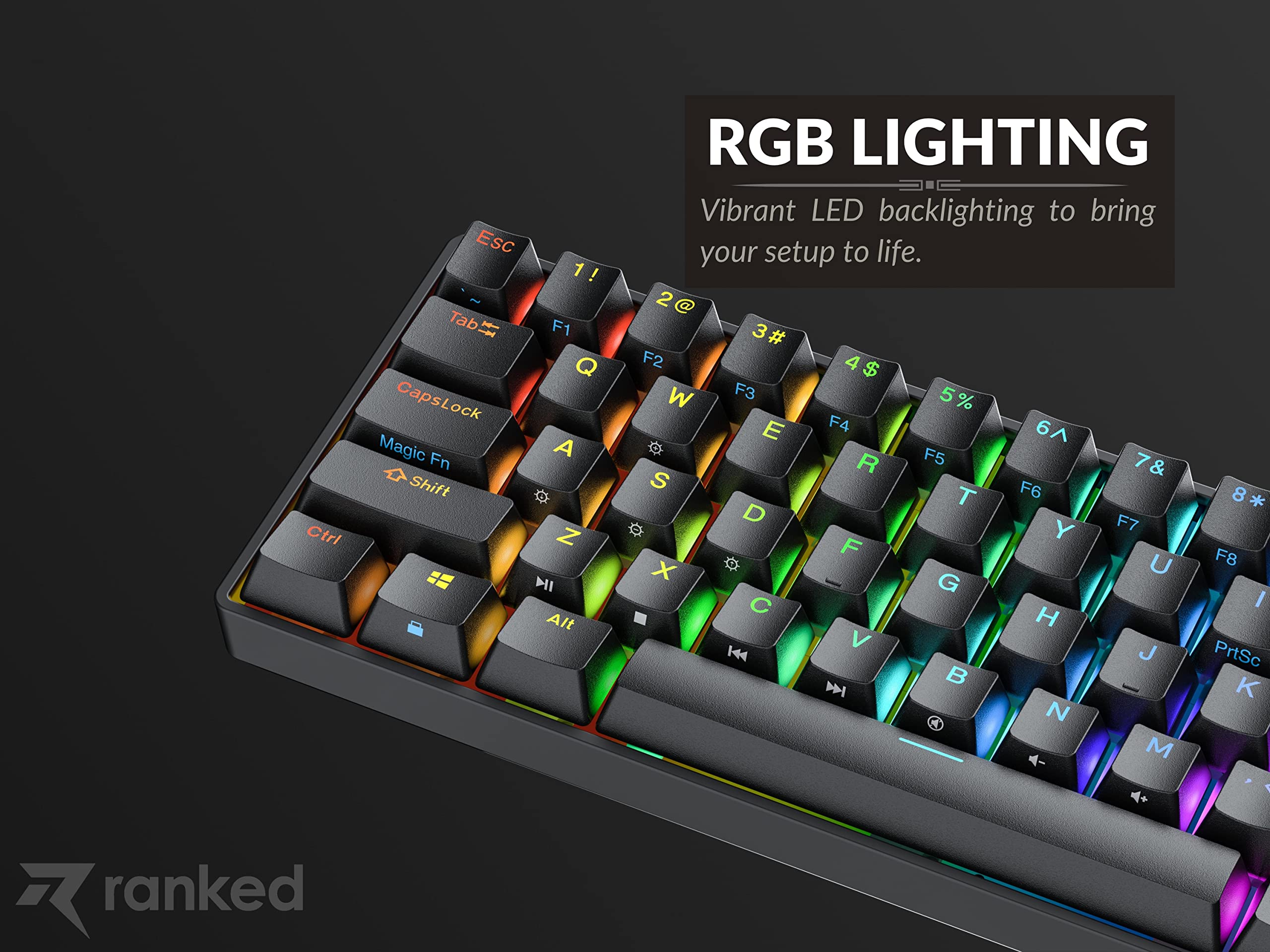 Ranked S60 Supernova 60%| Mechaniczna Klawiatura do Gier | 61 Klawiszy Podświetlenia RGB | PC/MAC Gamer | Układ QWERTY US (Czarny, Gateron Optical Brown)