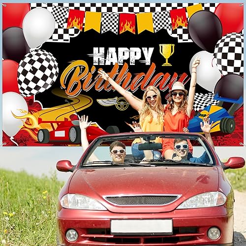 Miniatura 6 de Telón de fondo de carreras de coches con temática de cumpleaños, decoración de fiesta de cumpleaños, fiesta de carreras, fondo de fotos, suministros