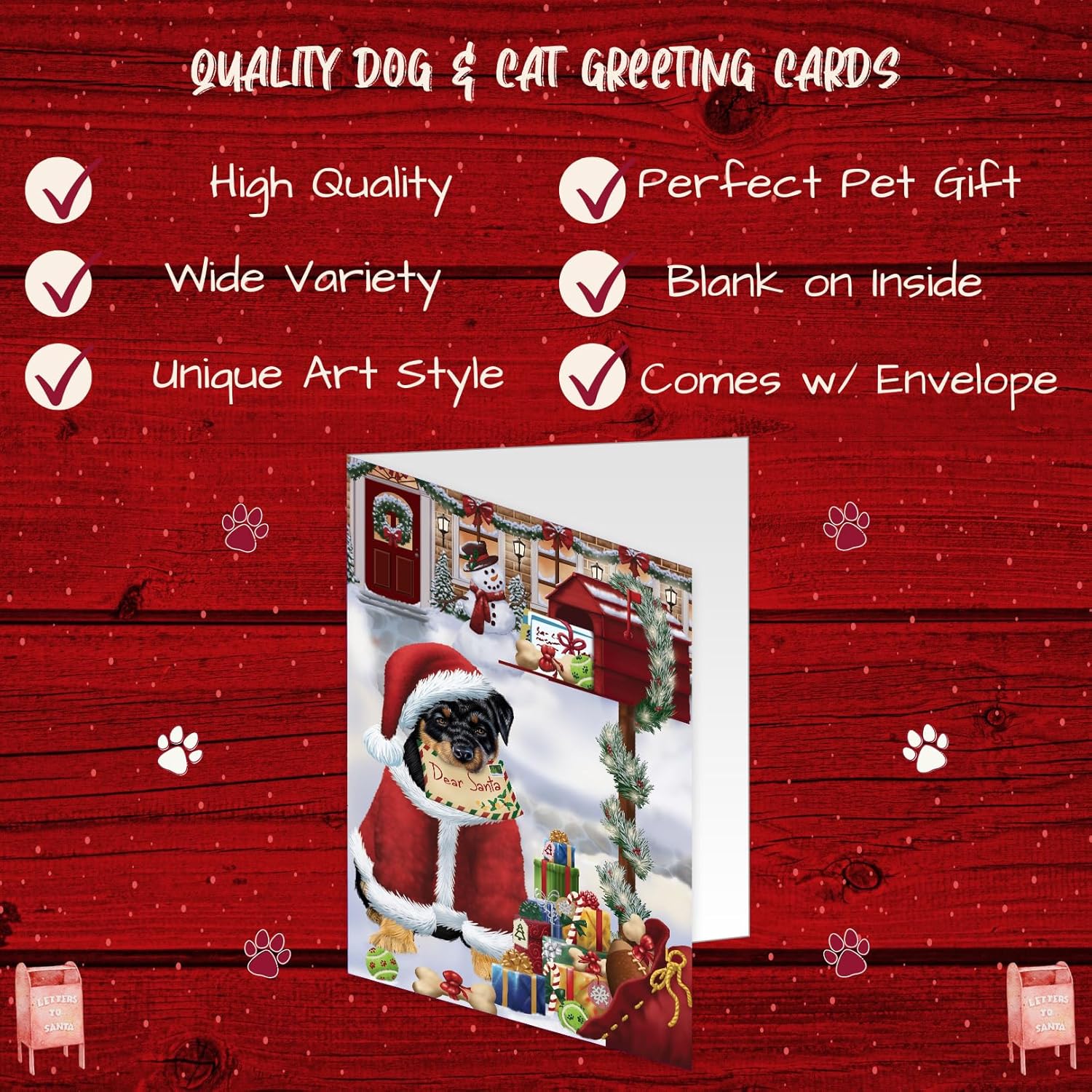 Dear Santa Mailbox Christmas Letter Rottweiler Dog Greeting Cards - Adorable Pets Invitation Cards with Envelopes - Pet Artwork Christmas Greeting Cards (10 Greeting Cards)