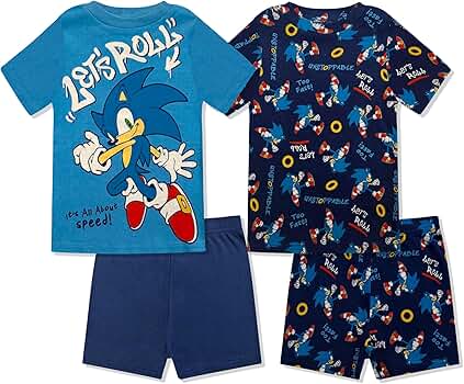 Amazon.com: Sonic The Hedgehog Boys Pajama Set - 4 Piece Short