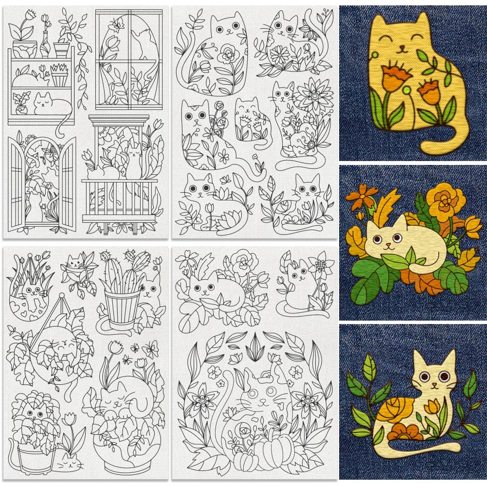 Doodlream 20Pcs Cartoon Kitten Cat Water Soluble Hand Sewing Stabilizers