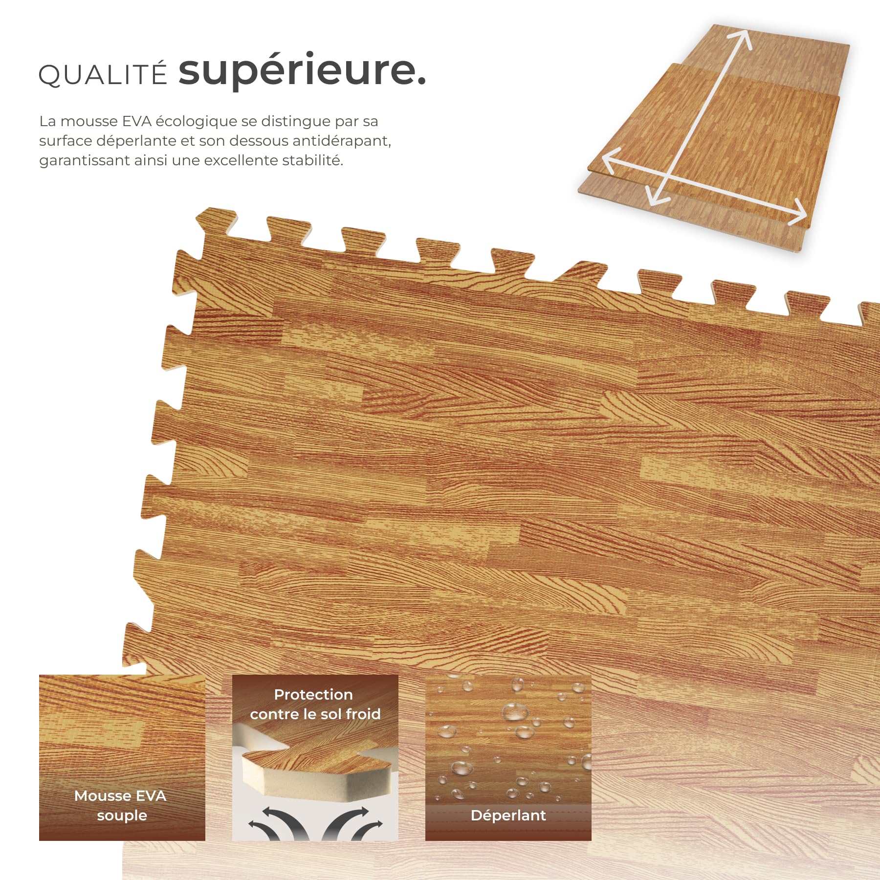 tectake® Tapis de sport, 12 dalles mousse 61 x 61 x 1 cm, Mousse EVA, Tapis de gym, Isolant thermique et acoustique, Musculation, Fitness, Gym, Yoga, Sol salle de sport Dalle garage Tatami, Effet bois