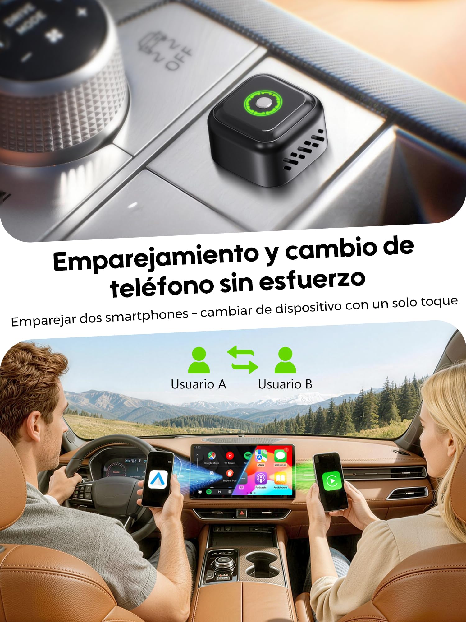 Adaptador CarPlay Inalámbrico Android Auto: Adaptador Inalámbrico 2 en 1 para CarPlay y Android Auto con USB/Tipo-C Plug & Play Convierte Cableado a Inalámbrico Compatible con iOS 10+ y Android 11+