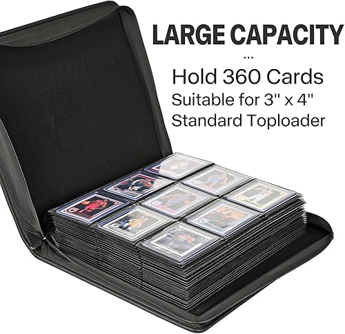 Miniatura 4 de Sibonic Carpeta TopLoader de 9 bolsillos, con capacidad para 360 estuches rígidos de 3 x 4 pulgadas, carpeta de colección de tarjetas, 20 páginas de
