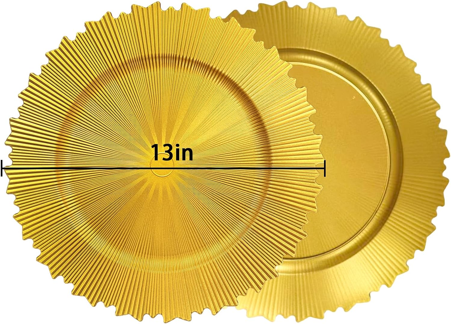 13" Gold Charger Plates (12-Pack) - Plastic Charger for Dinner Plates, Elegant Reusable Plate Chargers for Weddings & Parties,Catering Supplies for Birthday, Table Setting (Gold, 6 PACK)