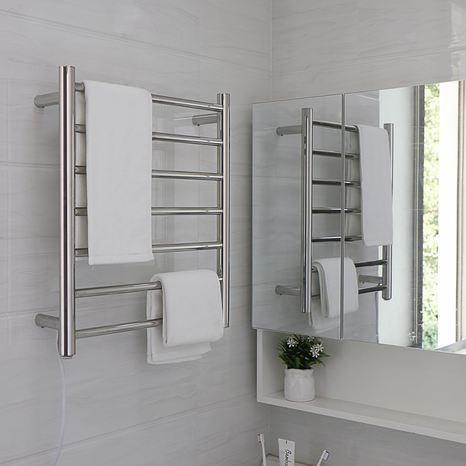 Towel Warmer,304 Stainless Steel Compact Towel Warmer Rack for Bathroom -10 Bars Wall Mounted Towel Heater with Intelligent Touch Screen Timer, Hard Wired/Plug-in, (Compact Design) 毛巾加热器