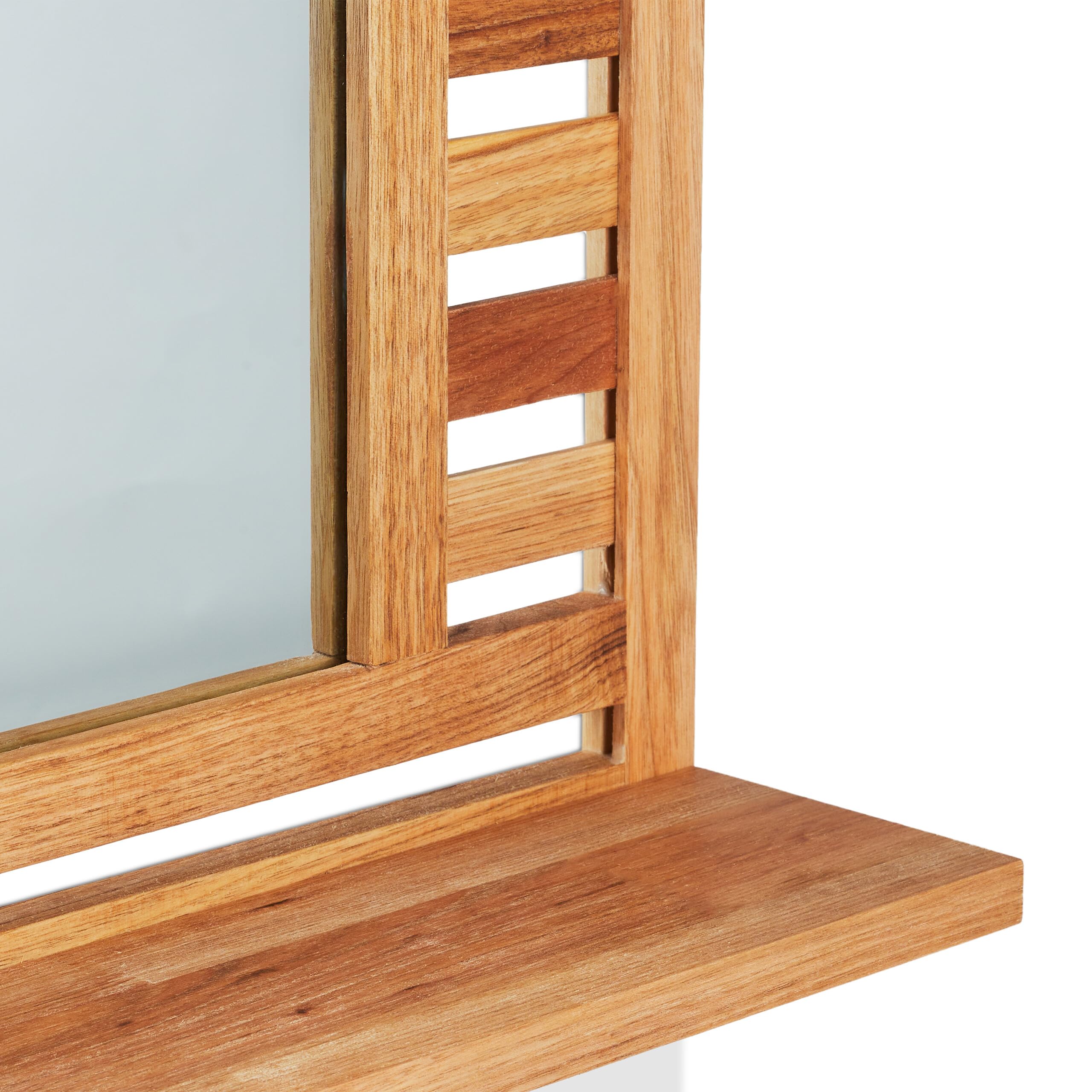 Relaxdays Specchio da Parete da Bagno, Specchiera Rettangolare con Ripiano e Cornice in Legno, 70 x 50 x 12 cm, Marrone