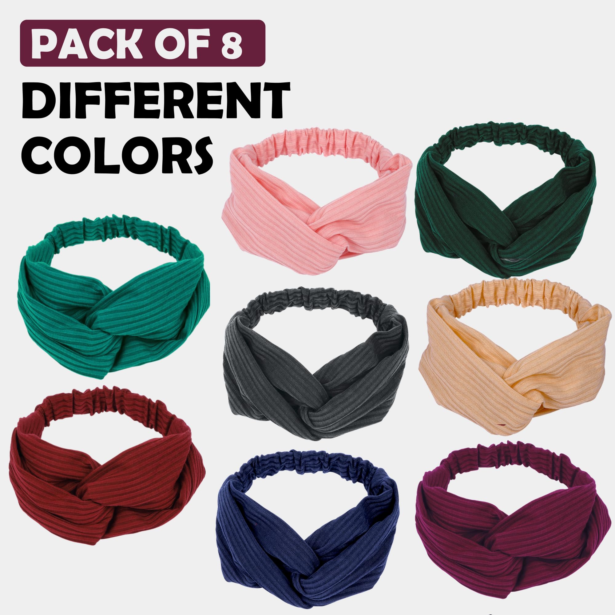 LOTUS78 Fasce per capelli da donna, confezione da 8, fasce per capelli in morbido tessuto per capelli da donna, fascia elastica per il sudore da donna, fasce per capelli da donna alla moda, fascia per