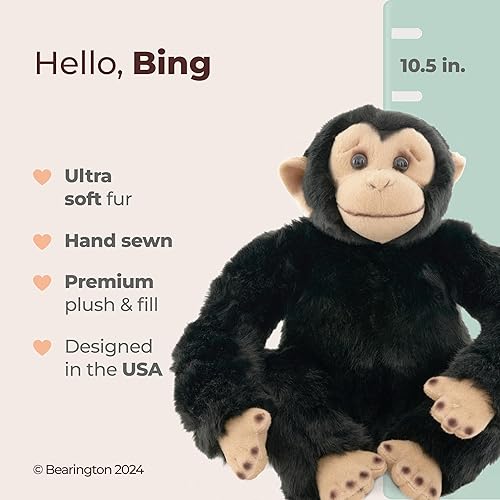 Miniatura 2 de Bearington Bing The Chimpanzee - Peluche de mono chimpancé de 10.5 pulgadas