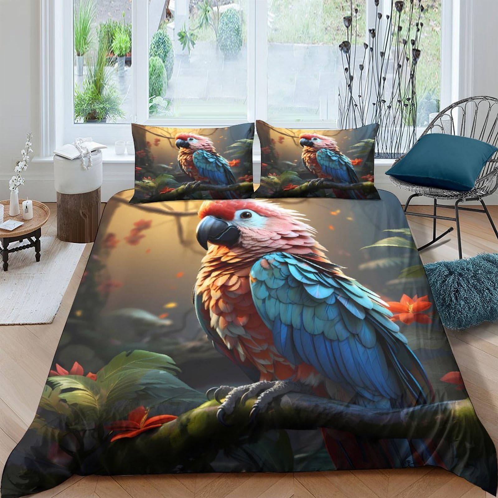 Ctjqhvkz Style-8 3D Printed Macaw Parrot Fitted Sheet Microfiber Soft Breathable Rainforest Bird Mattress Cover For Bedroom Guest Room Decor, Easy Care Single（135X200cm）