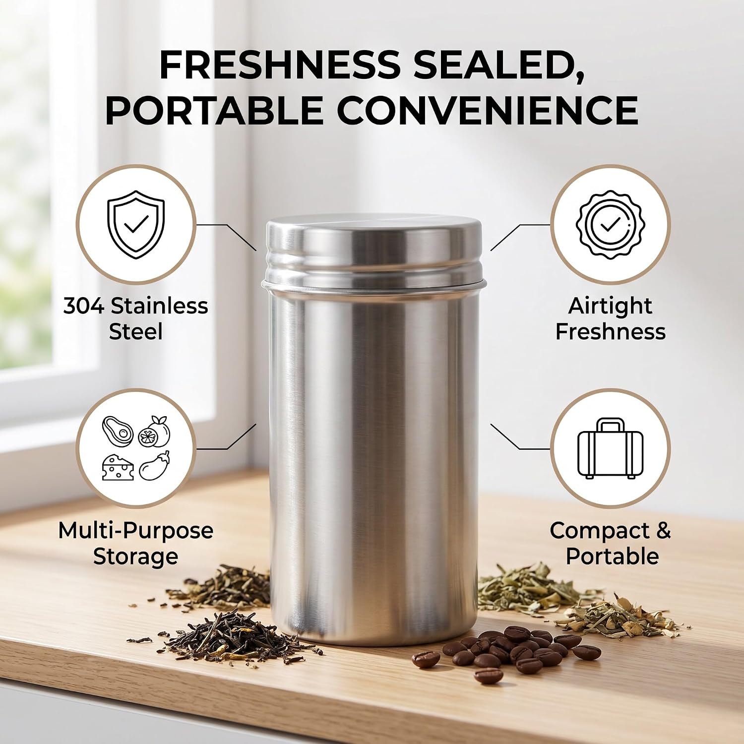 Yosoo 304 Stainless Steel Sealed Food Storage Jar Portable Tea Coffee Beans Container Easy for Travel Outdoor and Camping image 5
