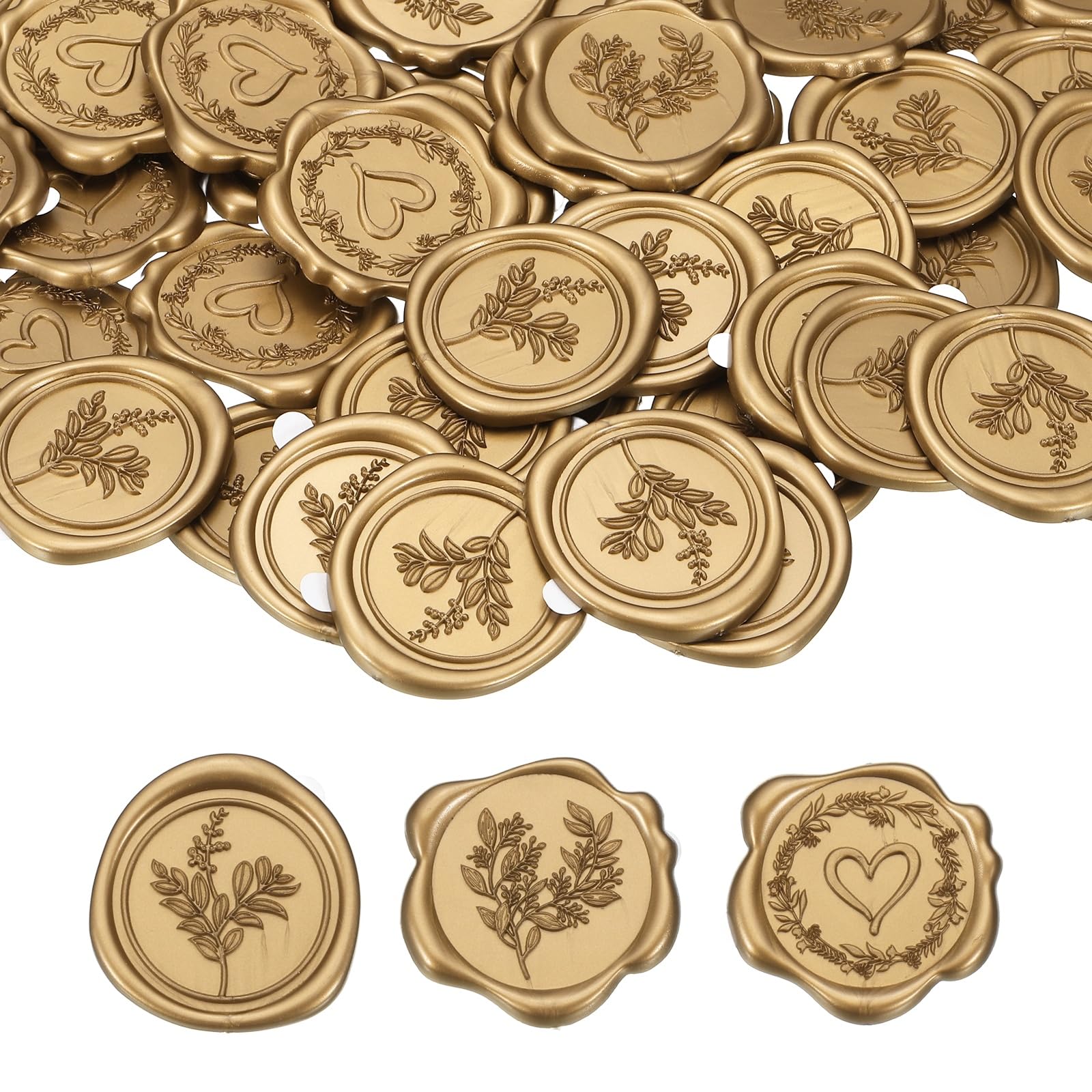 PATIKIL 60Pcs 3 Styles Wax Seal Stickers, Garland Embossed Self Adhesive Backed Envelopes Seal Sticker Accessories for Wedding Invitation Letter Birthday Party Gift, Brass