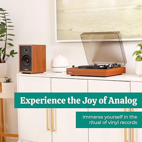 Miniatura 2 de Electrohome Montrose Record Player Stereo System, 4" Bluetooth Powered Bookshelf Speakers, Belt-Drive Bluetooth Turntable with Audio-Technica