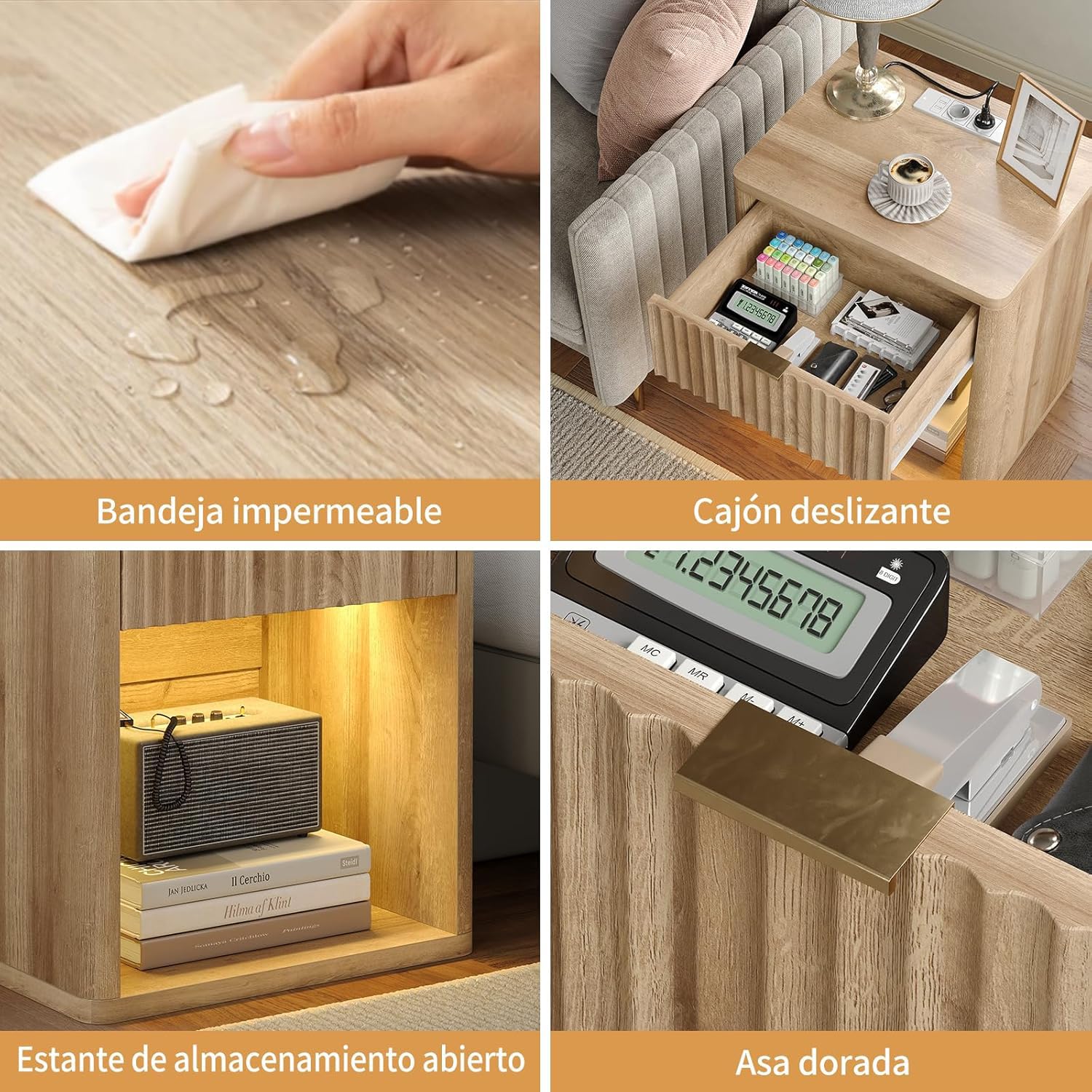 FUSOU Mesa de noche con iluminación LED y enchufes/USB, mesa de noche estrecha con cajón, armario alto con gran espacio de almacenamiento para espacios pequeños, mesa auxiliar para dormitorio
