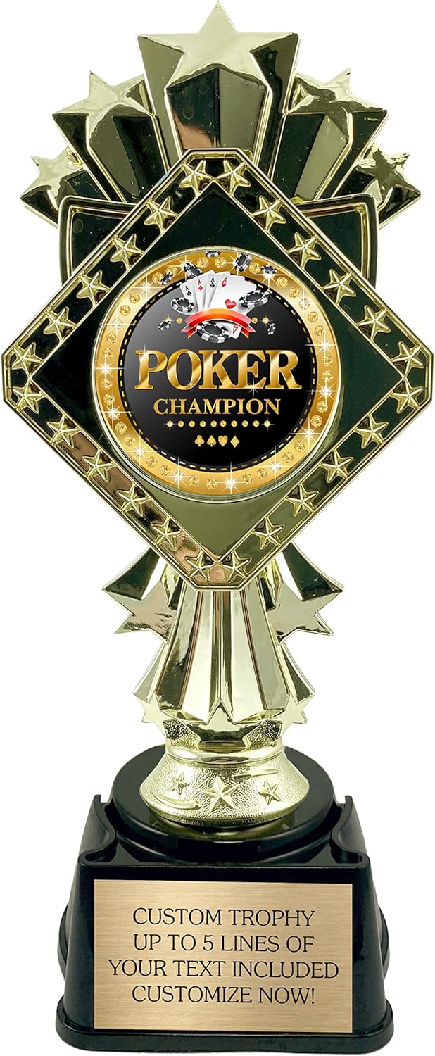 Custom Trophy for Cards Champion - Customized Award for Poker, Spades, Hearts, Gin Rummy, Winner of Texas Holdem - 9 Inches Tall - Personalized Engraving Text Includes