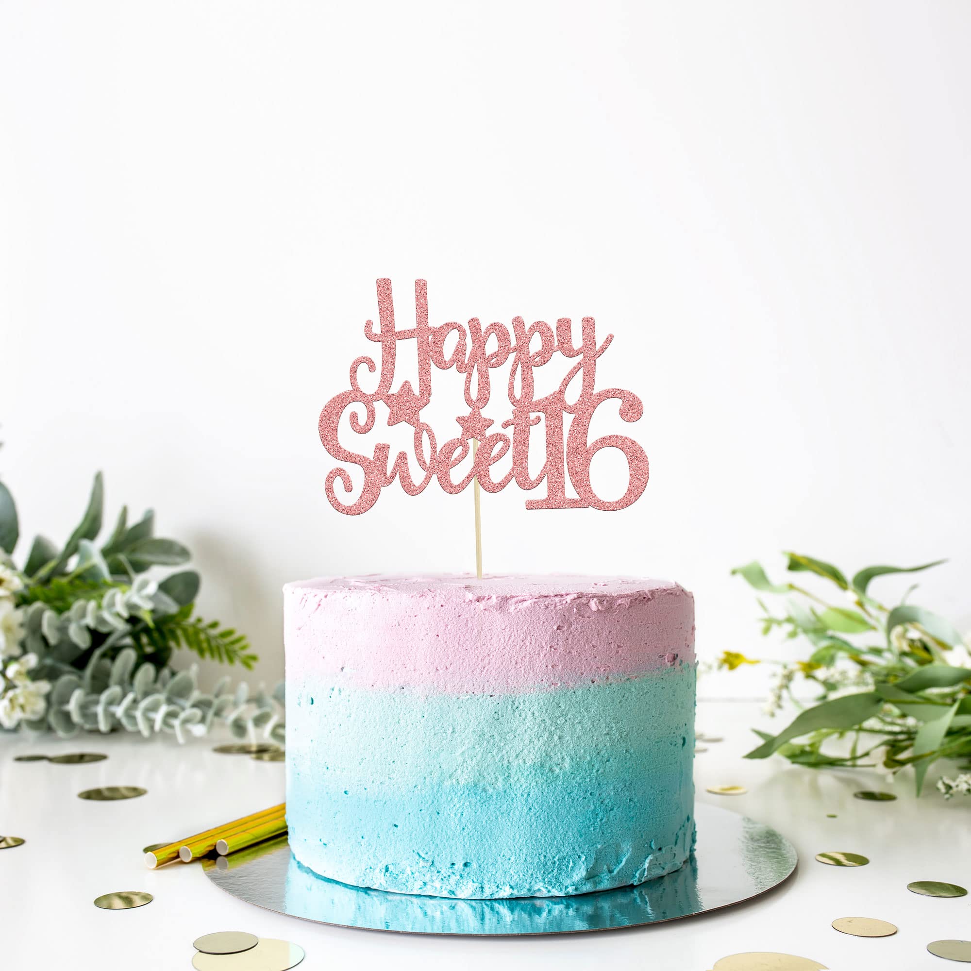Trsnzul Strass Sweet 16 Torta Topper Sweet 16 Compleanno Topper con Oro
