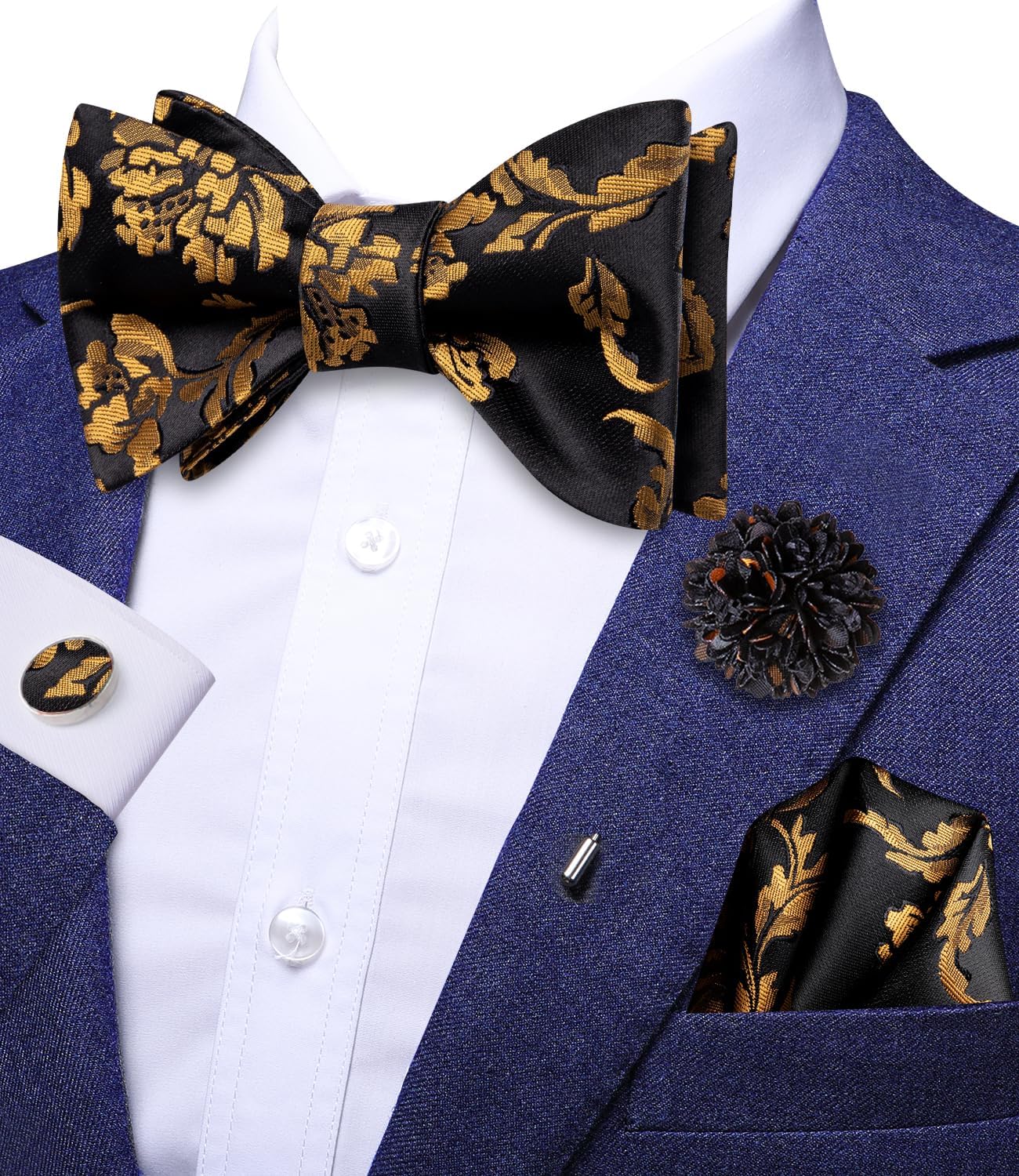Dubulle Self Tie Bow Ties and Lapel Pin for Men Paisley Solid Mens Bowtie and Handkerchief Cufflinks Set Wedding - Image 2