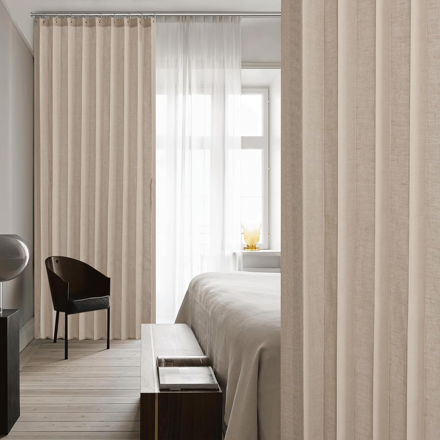 NICETOWN 80 Inch Long Blackout Curtains for Bedroom, Light Filtering Linen Sheer Curtains for Closet, Doorway Curtains for Room Divider Sliding Door Drapes for Living Room, 1 Panel, Taupe, 50" Wide