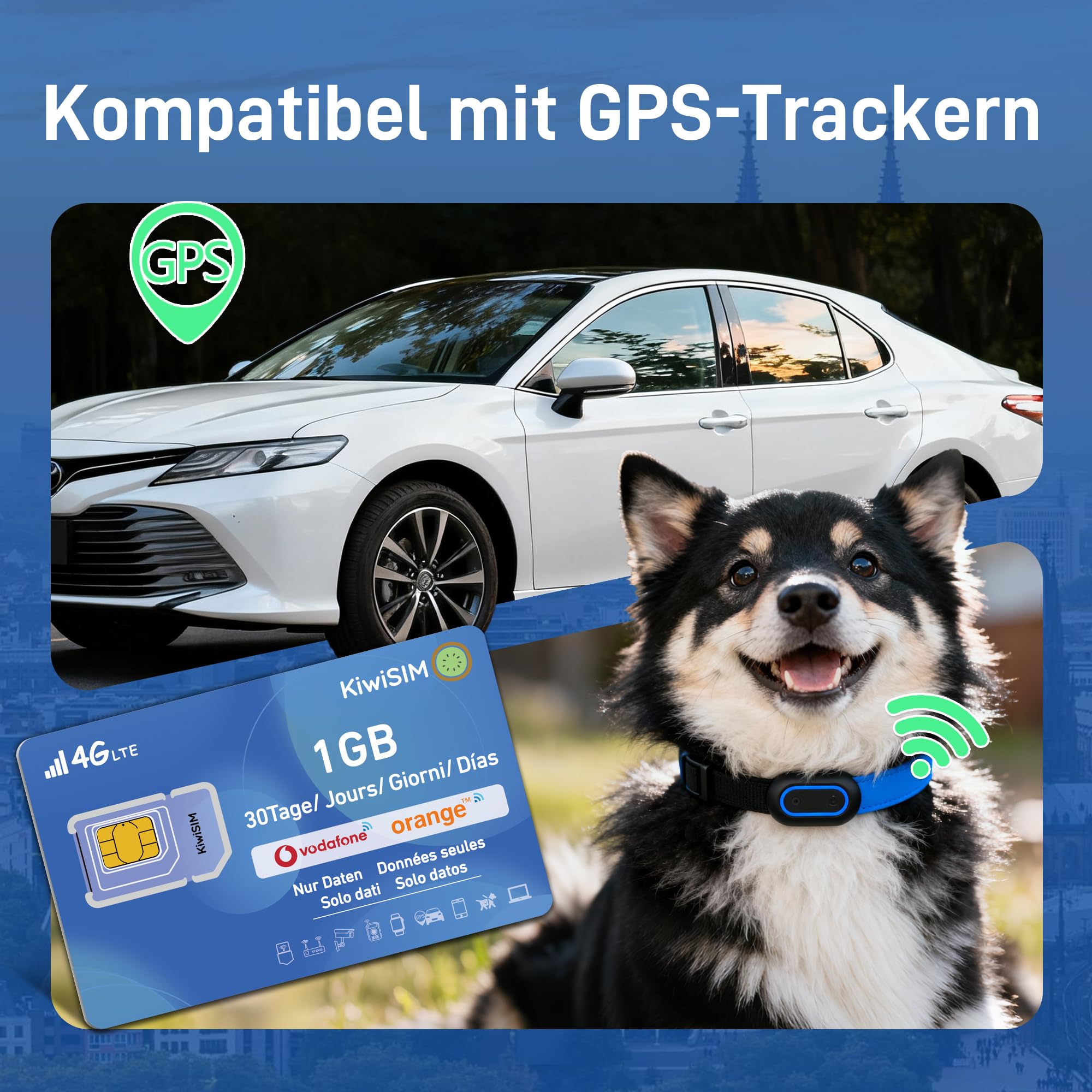 KiwiSIM Karta SIM przedpłacona 1 GB 30 dni 4G LTE – Globalne użytkowanie w 45 krajach | Kompatybilna z Telefónica, O₂, Vodafone | Dla smartfonów, punktów hotspot, kamer i urządzeń GPS