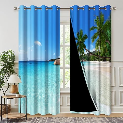 Miniatura 14 de Cortinas opacas de cascada con estampado 3D de ventana de paisaje natural, cortinas para sala de estar, panel de cortina de río con ojales aislados
