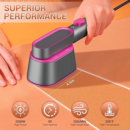Miniatura 2 de Vaporizador de mano para ropa, potente vaporizador de ropa de 2000 W, calentamiento rápido de 9 segundos, plancha de vapor penetrante fuerte,