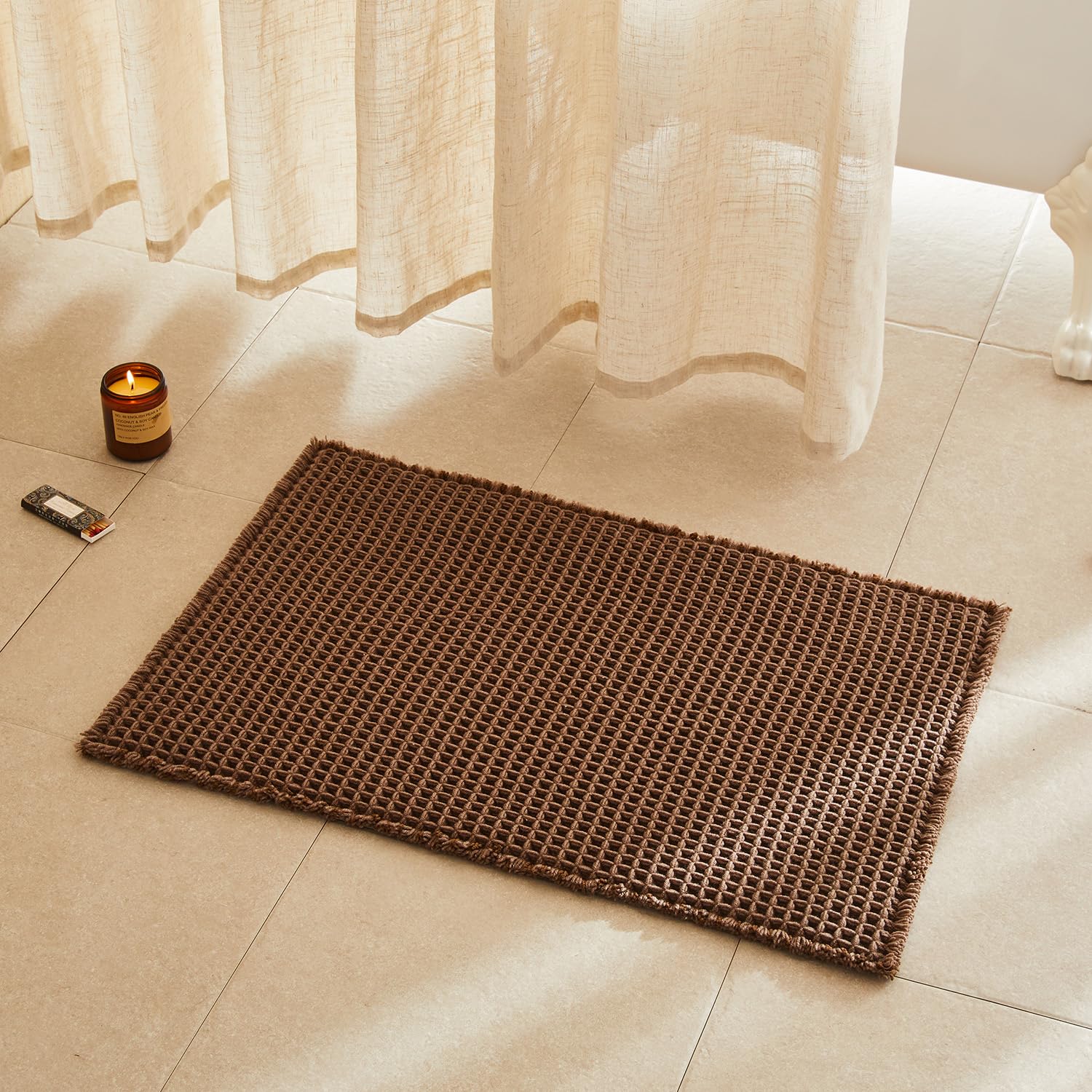 TYUU Waffle Bath Mat, Boho Bathroom Rugs Non Slip Washable Super Absorbent Quick Dry Bath Mat Farmhouse Bathroom Decor, 30"x20" Mocha