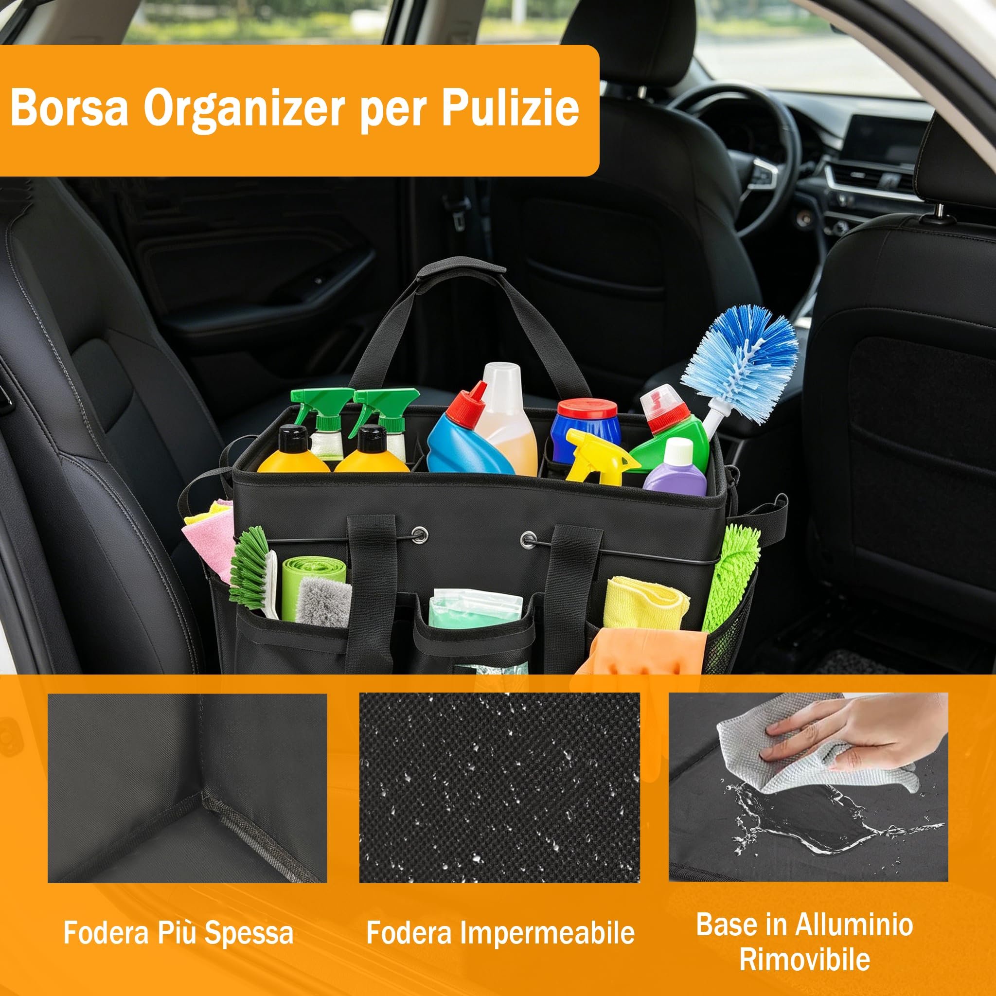 Organizer do czyszczenia Caddy, przenośny organizer na środki czystości z uchwytem, z regulowanymi szelkami, duża torba do czyszczenia
