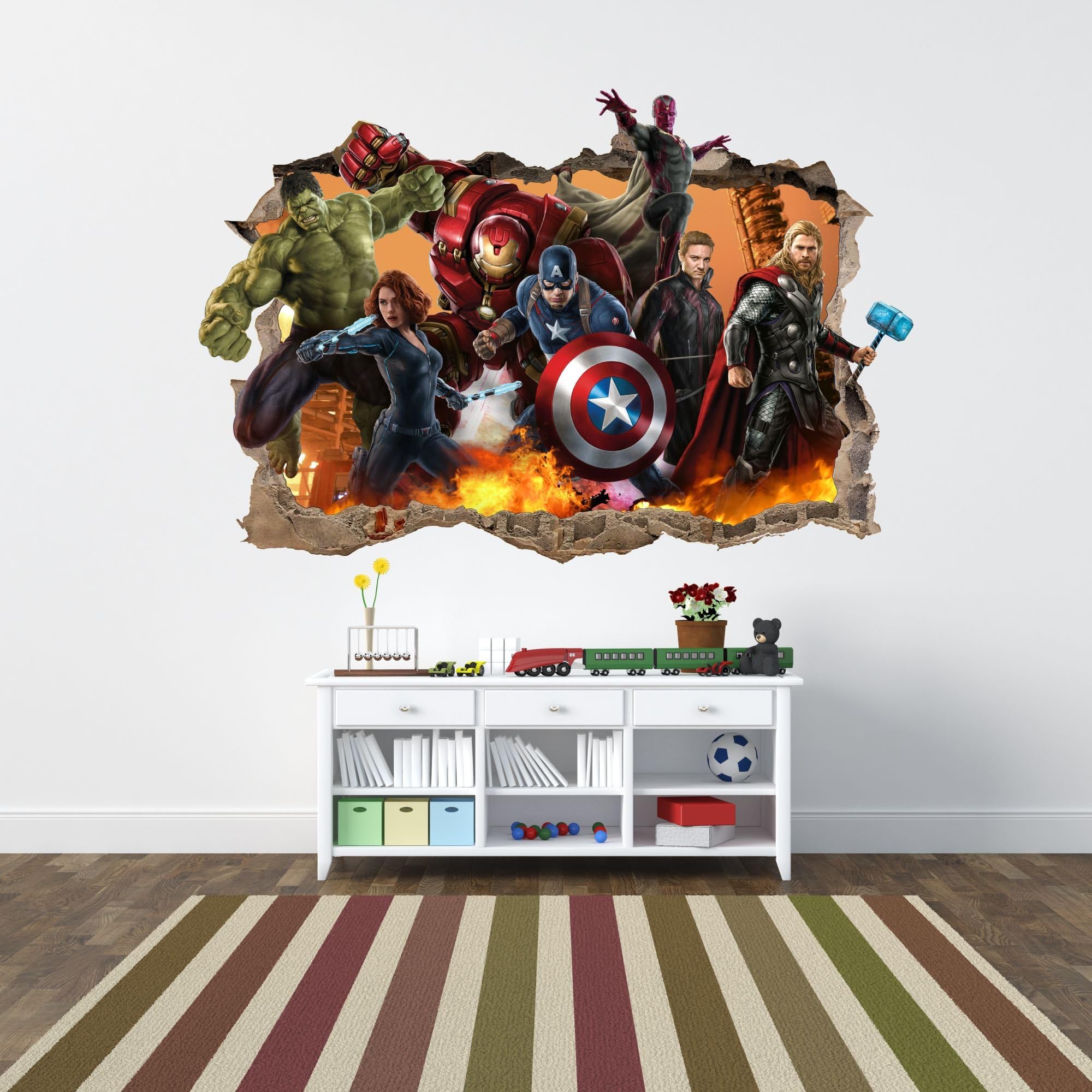 Avengers Cracked Smashed Wall 3D Sticker Graphic Mural Decal Marvel (1200mm x 840mm)